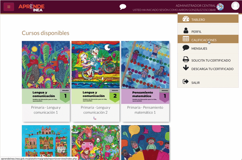 Pantalla que muestra las calificaciones.
